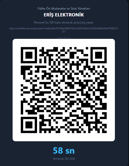 Fidhe QR Puantaj / PDKS giriş-çıkış ekranı